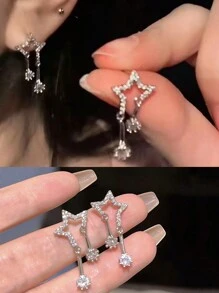 2 Miếng Đúng mốt Y2K Phong cách Ngôi sao & Pha lê Vật rủ xuống Hoa tai Cho bữa tiệc , Ngày , Qủa tặng Và Sử dụng hàng ngày - Bạc - Xem 1