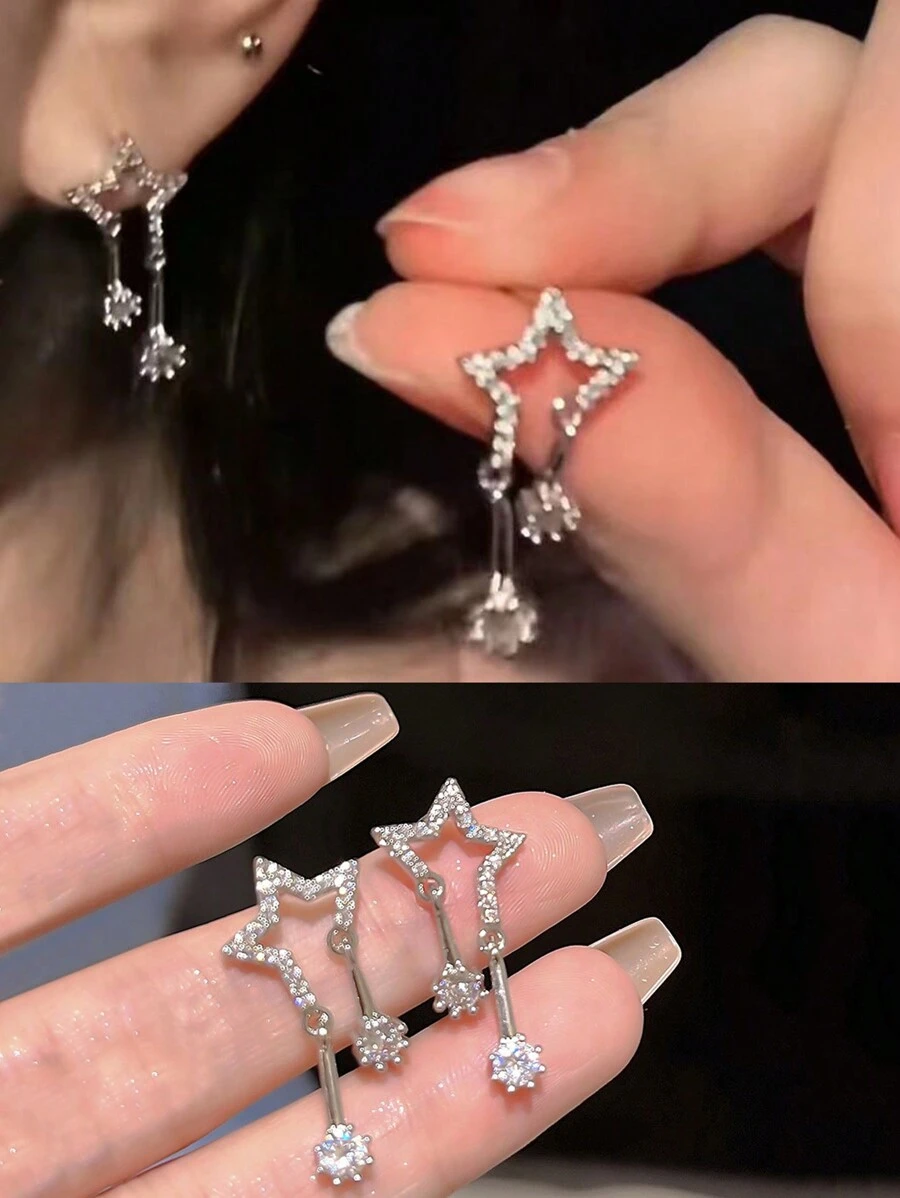 2 Miếng Đúng mốt Y2K Phong cách Ngôi sao & Pha lê Vật rủ xuống Hoa tai Cho bữa tiệc , Ngày , Qủa tặng Và Sử dụng hàng ngày - Bạc - Xem 1