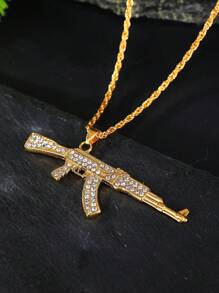 1 pièce Collier pendentif de fusil d'assaut AK47 créatif mode punk rétro avec strass, convient pour le port quotidien des hommes, super cadeau pour lui
