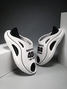 男士轻便防滑厚底个性化字母印花室内EVA拖鞋，居家穿着 - 白色 - 查看 1