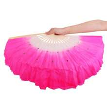 民間藝術玫瑰絲綢面紗竹短跳舞扇,適用於肚皮舞