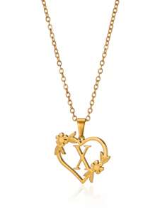 1pc Fashionable Stainless Steel Alphabet & Heart & Flower Design Necklace, Suitable For Women's Parties And Festivals, Jewelry Gift Valentines,Mom,Mother,Mother's Day,Gift