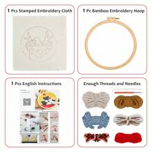 打針繡線馬克筆初學者套件,聖誕打針繡套件,包含說明書、打針繡面料、圖案毛線、框環 - 小鹿款 - 查看 3