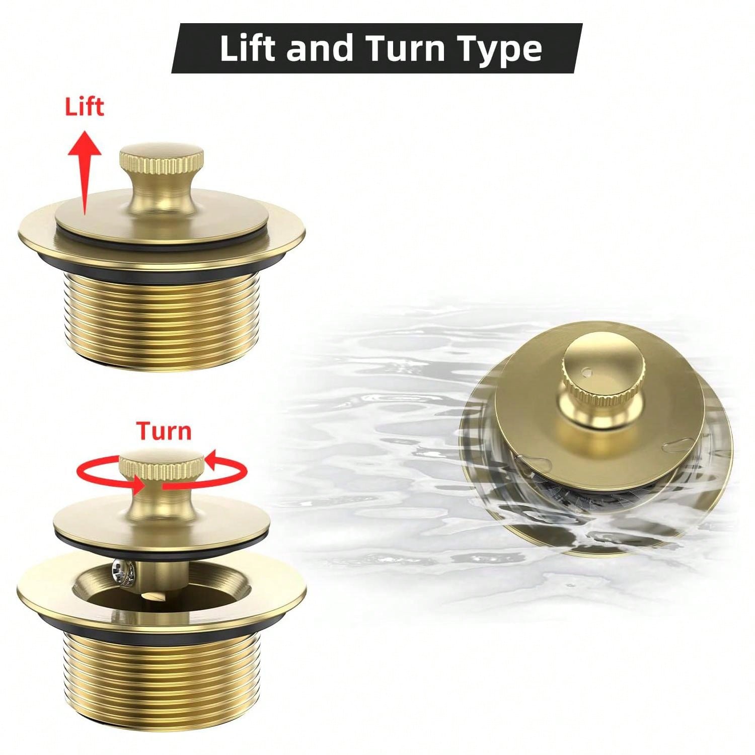1pc Tub Drain and Overflow Kit, ,Lift & Turn Bathtub Drain Kit with 2