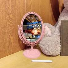 1入組桌上雙面妝鏡歐式桌面愛迪生復古公主美容鏡,學生宿舍女孩心形化妝鏡 - 粉色 - 查看 9