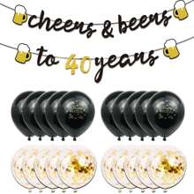 26pcs 40th Birthday Party Decorations For Men And Women, Including: 1 Set Of Gold Number - Black - View 7