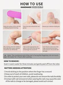 GIRL PLUS Girlplus 10入組手工製作的棺材形假指甲,法國珍珠壓花手繪設計,時尚指甲套裝適合女性和女孩日常穿著