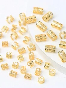 40 piezas Juego de anillos para el cabello en tono dorado, pasadores para el cabello de estilo veraniego y vacaciones, accesorios para el cabello, decoración para trenzas, adecuados para la calle, fiestas, Halloween, gótico, Y2K, otoño, estilo bohemio - Dorado - Ver 4