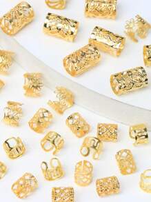 40 piezas Juego de anillos para el cabello en tono dorado, pasadores para el cabello de estilo veraniego y vacaciones, accesorios para el cabello, decoración para trenzas, adecuados para la calle, fiestas, Halloween, gótico, Y2K, otoño, estilo bohemio - Dorado - Ver 5