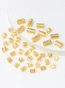 40 piezas Juego de anillos para el cabello en tono dorado, pasadores para el cabello de estilo veraniego y vacaciones, accesorios para el cabello, decoración para trenzas, adecuados para la calle, fiestas, Halloween, gótico, Y2K, otoño, estilo bohemio - Dorado - Ver 3