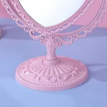 1入組桌上雙面妝鏡歐式桌面愛迪生復古公主美容鏡,學生宿舍女孩心形化妝鏡 - 粉色 - 查看 3