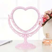 1入組桌上雙面妝鏡歐式桌面愛迪生復古公主美容鏡,學生宿舍女孩心形化妝鏡 - 粉色 - 查看 6