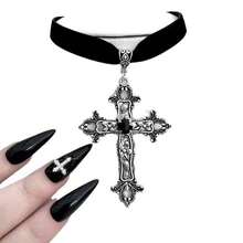1Pc Women'S Alloy Cross Pendant Velvet Necklace Gothic - Multicolor - View 3