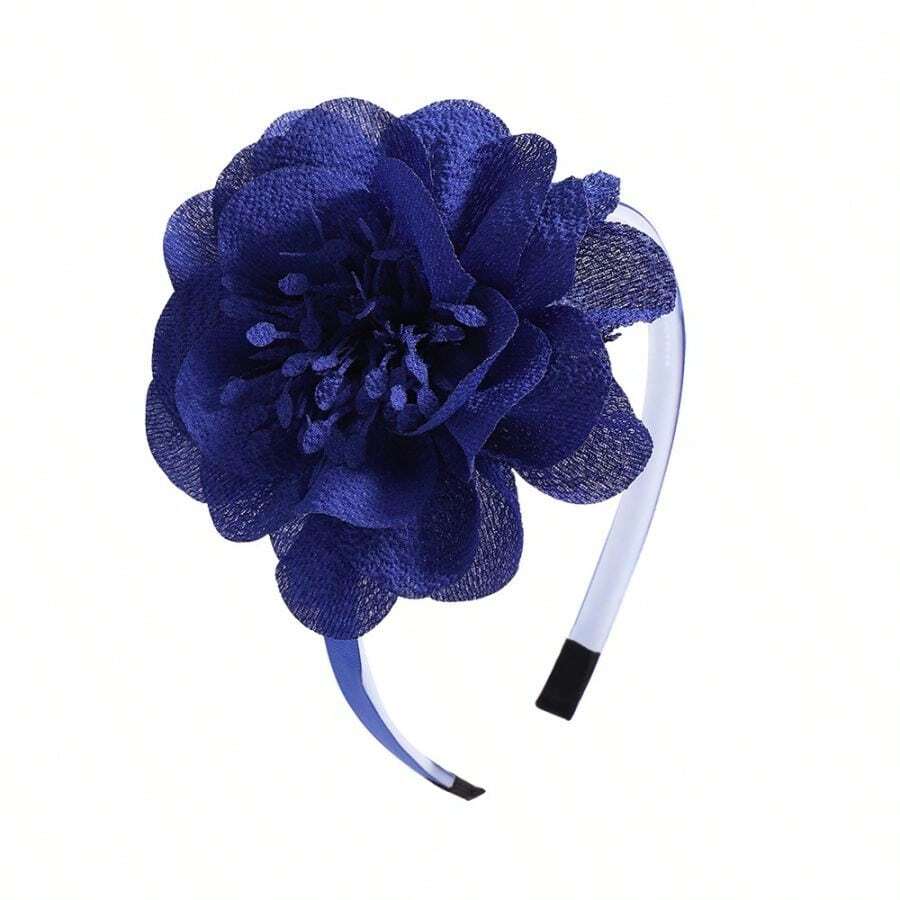 1pc Large Chiffon Flower Headband In Macaron Colors, Handmade For Children, Suitable For Daily Wear And Parties - Navy Blue - View 1