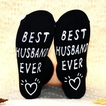 1 Pair Of Men's Socks,BEST HUSBAND EVER ,Slip Resistant Socks, Fun Gift Socks, Fall - Black - View 1