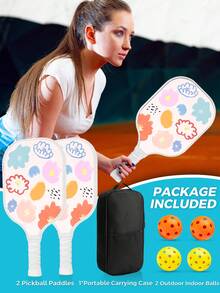 Pickleball Set, High-Density Fiberglass Frosted Surface,2 Rackets, 4 Balls, 1 Bag With Lightweight Pickleball Holder. Colorful Line Flower Pattern, Casual Sports, Competitions - Multicolor - View 7