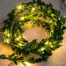 1包50個led綠色花環燈5m/16.4ft,人造花環led仙女燈電池操作,葉燈,藤蔓掛燈適用於臥室,聖誕節,新年,派對,假期,婚禮,露台,訂婚,裝飾 - 綠色 - 查看 4