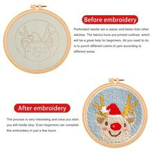 打針繡線馬克筆初學者套件,聖誕打針繡套件,包含說明書、打針繡面料、圖案毛線、框環 - 小鹿款 - 查看 4