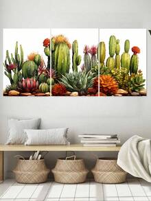 3入組現代牆藝仙人掌帆布畫海報,北歐風格小清新熱帶植物藝術家居裝飾畫,可用於客廳裝飾,50x70cm無框架