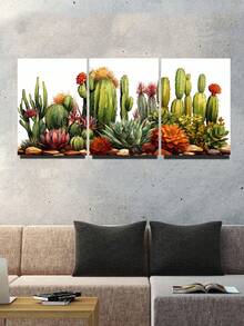 3入組現代牆藝仙人掌帆布畫海報,北歐風格小清新熱帶植物藝術家居裝飾畫,可用於客廳裝飾,50x70cm無框架