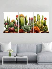 3入組現代牆藝仙人掌帆布畫海報,北歐風格小清新熱帶植物藝術家居裝飾畫,可用於客廳裝飾,50x70cm無框架