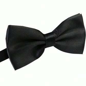 1pc Men's Black Double-Layered Polyester Adjustable Bow Tie For Weddings, Parties, Performances Or Daily Accessory CasualMen Necktie