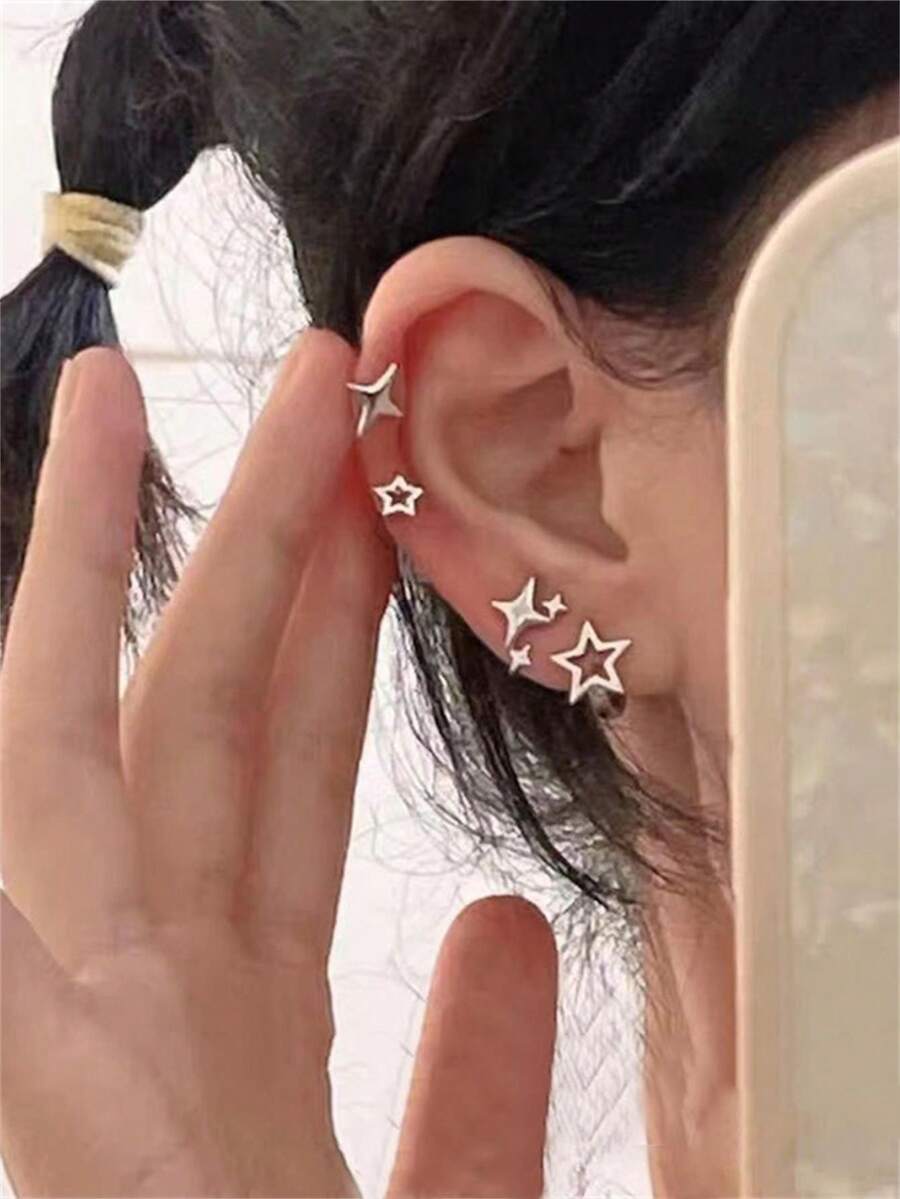 1對流行的鋅合金星形中空裝飾耳釘,適合女性日常佩戴