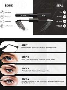 睫毛膠黏合和密封持久強力保持防水 2 合 1 簇狀睫毛膠用於 Diy 睫毛延長強力保持且不含乳膠,眼睫毛膠睫毛膏適合家庭個人化妝使用 - 黑色 - 查看 4
