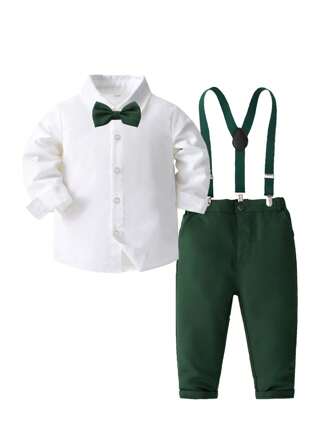 KIMOCAT Ung pojke Gentleman Hängslen Byxor Formell klänning Skjorta Fluga Uppsättningar För fest