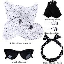 4入組演出服飾配件50年代花哨裝配件套裝,女性1950年代配件套裝,經典油膩頭服裝套裝,用於萬聖節/角色扮演派對