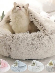 1pc Winter Warm Shell Shaped Semi-enclosed Pet Bed For Pets 5-10kg, Non-removable & Washable With Cashmere Padding - Brown - View 6