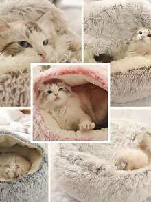 1pc Winter Warm Shell Shaped Semi-enclosed Pet Bed For Pets 5-10kg, Non-removable & Washable With Cashmere Padding - Brown - View 3