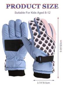 1 双儿童薄款保暖冬季手套，适合寒冷天气的保暖雪地手套，适用于户外运动，适合 3-8 岁男孩和女孩 - 淺藍色 - 查看 5