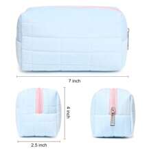 1pc Makeup Bag Plush Cosmetic Bag Cute Aesthetic Makeup Bag Blue Makeup Pouch Travel Toiletry Bag Organizer Soft Makeup Brushes Accessories Storage Bag For Women