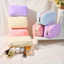 1pc Makeup Bag Plush Cosmetic Bag Cute Aesthetic Makeup Bag Blue Makeup Pouch Travel Toiletry Bag Organizer Soft Makeup Brushes Accessories Storage Bag For Women