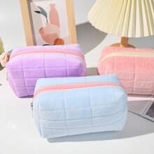 1pc Makeup Bag Plush Cosmetic Bag Cute Aesthetic Makeup Bag Blue Makeup Pouch Travel Toiletry Bag Organizer Soft Makeup Brushes Accessories Storage Bag For Women