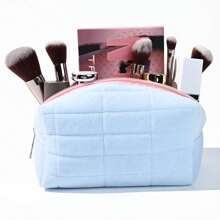 1pc Makeup Bag Plush Cosmetic Bag Cute Aesthetic Makeup Bag Blue Makeup Pouch Travel Toiletry Bag Organizer Soft Makeup Brushes Accessories Storage Bag For Women
