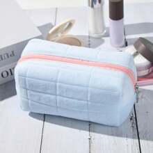 1pc Makeup Bag Plush Cosmetic Bag Cute Aesthetic Makeup Bag Blue Makeup Pouch Travel Toiletry Bag Organizer Soft Makeup Brushes Accessories Storage Bag For Women