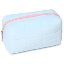 1pc Makeup Bag Plush Cosmetic Bag Cute Aesthetic Makeup Bag Blue Makeup Pouch Travel Toiletry Bag Organizer Soft Makeup Brushes Accessories Storage Bag For Women