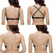 Sujetador push-up con escote en U profundo y corte bajo para mujer, con espalda transparente y correas de hombro invisibles multidireccionales, adecuado para mujeres de pecho pequeño - Negro - Ver 6