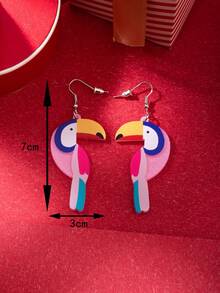 1 對女式誇張閃光粉紅啄木鳥壓克力吊墜耳環,新奇可愛有趣的耳飾