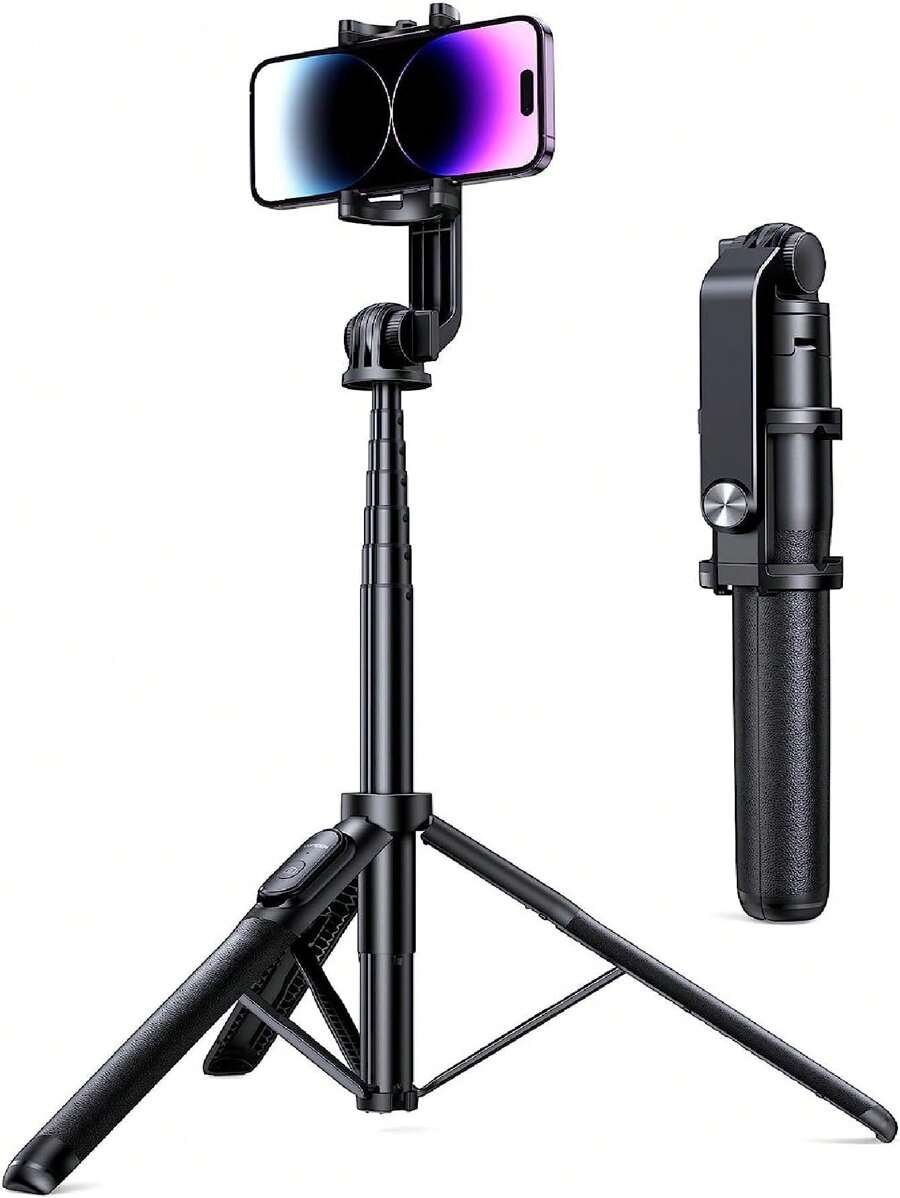 Trípode para Celular, Polo Selfie Stick 3 en 1, Extensible de 150cm, Portátil Trípie para Celular y Cámara con Control Remoto - Negro - Ver 1