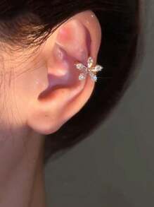 鋯石製花形耳夾,帶雪花細節 - 彩色 - 查看 2