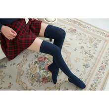 女士超過膝襪時尚女性性感絲襪暖長筒針織大腿靴灰卡其藍黑 - 藏蓝色 - 查看 8