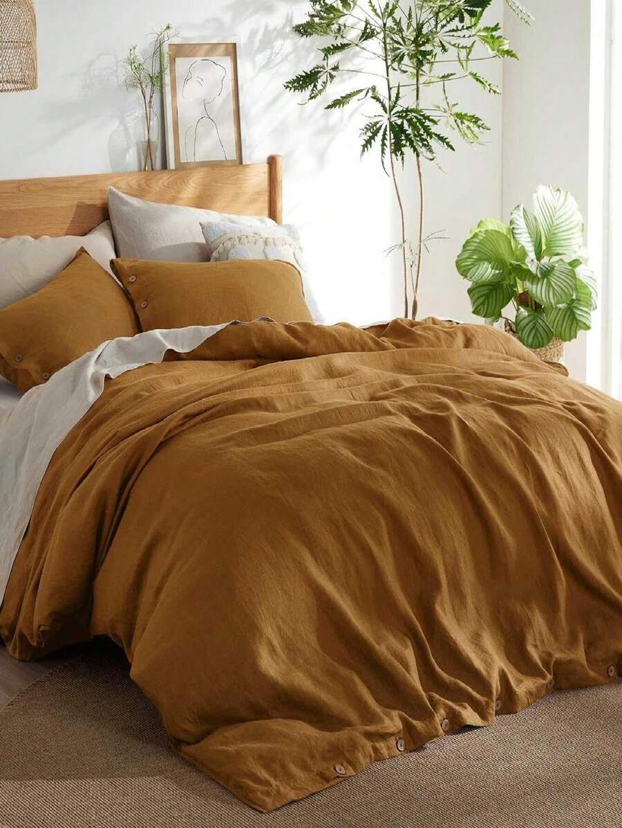 Bedsure Valentine's Day Linen Duvet Cover - Linen Cotton Blend Duvet Cover Set, 2/3 Pieces, 1 Duvet Cover And 1/2 Pillowcase, For Spring Decor, Wedding Decor, Easter Decor, Room Decor, Home Decor - Honey Ginger - 查看 1