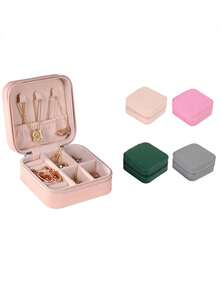 1個pu皮質珠寶收納盒,有隔間適合戴戒指、項鍊、手鍊、耳環等