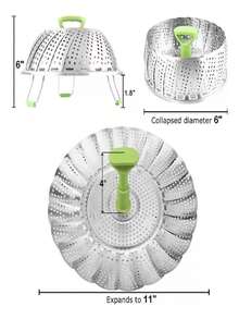 Rejilla Vaporera Plegable De Acero Inoxidable Para Cocina verduras - Verde - Ver 6