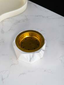 1只手工陶瓷香燭臺,六角形白灰色檀香陶瓷香燭臺,夾層鍋爐,適用於瑜伽,冥想和日常家居裝飾以淨化空氣