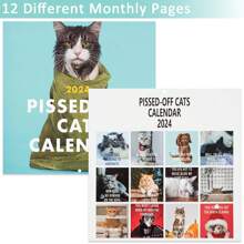 2024 年貓形掛曆,內含 12 個月計畫表,送給愛貓人士的有趣時尚禮物