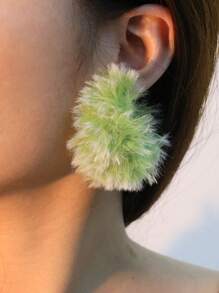 1pair Women's Exaggerated Fluffy Ball Drop Earrings With Colorful Hoop - 1 pair of exaggerated color plush hoop earrings - View 3